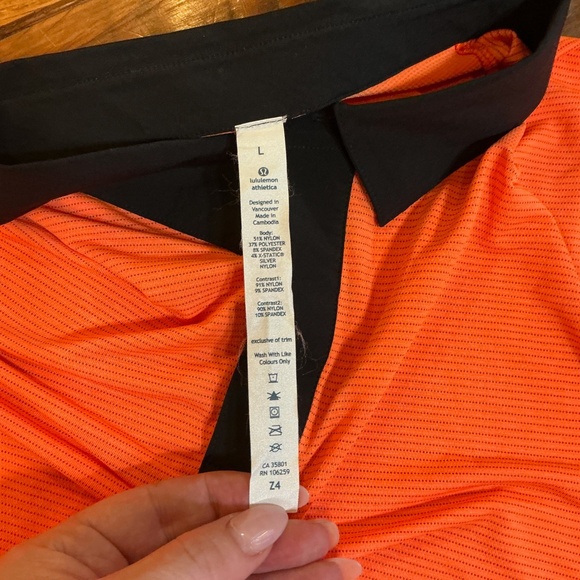 Lululemon Precision Polo Shirt Orange Black Trim Men’s Size L - Picture 8 of 11